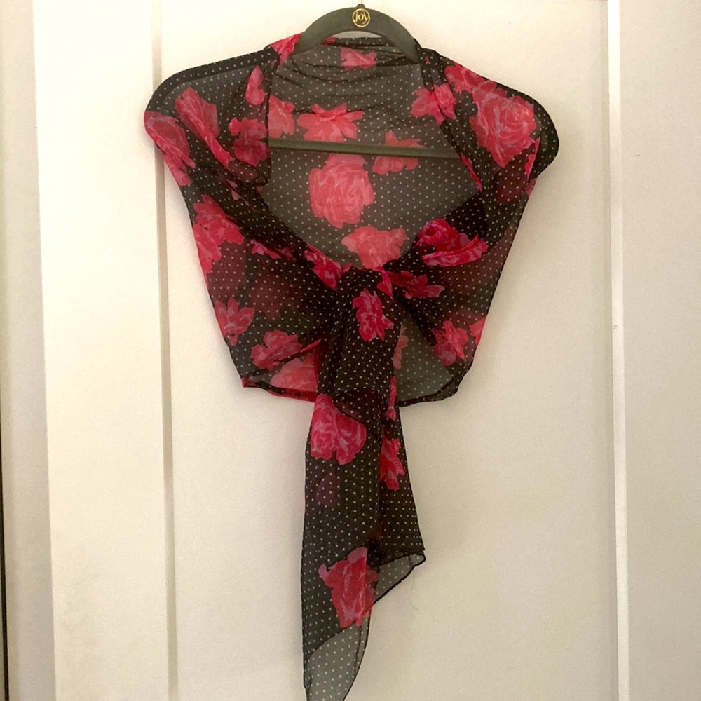 LAST CALL- Scarf with Roses on black polka dot background